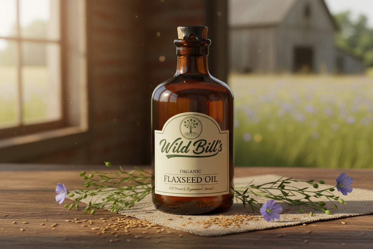 brand: wild bill's, product, organic flaxseed oil