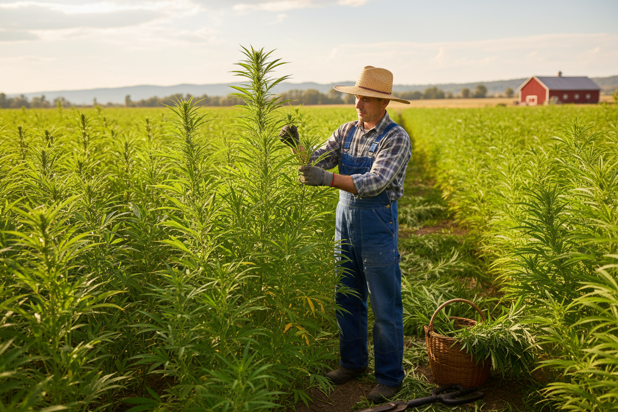 farmer farming and harvesting hemp